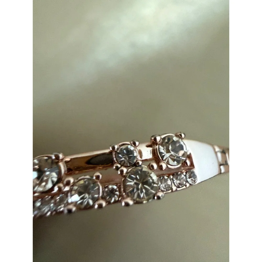 Givenchy Rose Gold Tone Crystal Double Row Hinged Bangle Bracelet Missing Stone
